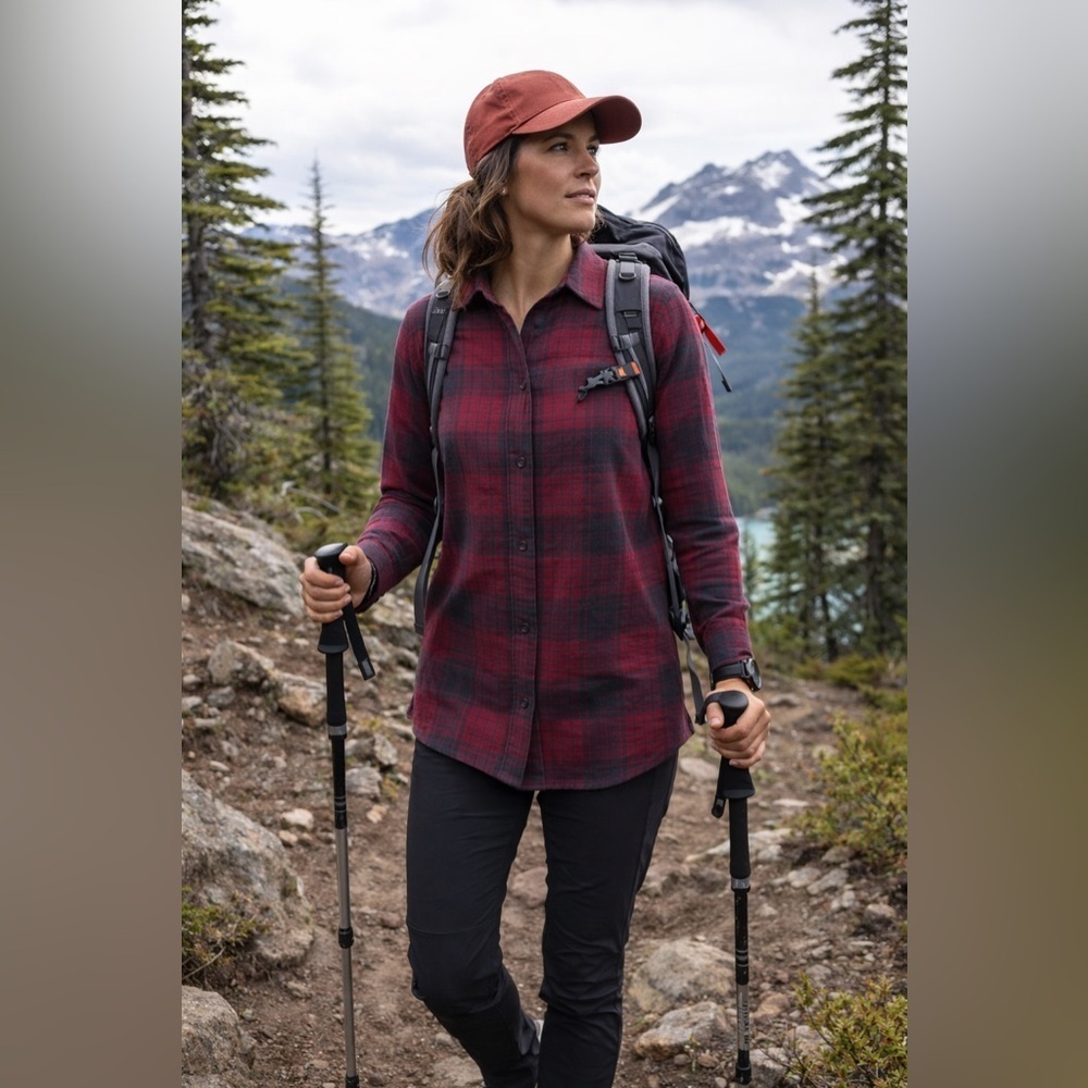 Outdoor Research Womens Kulshan Flannel Shirt Sz Small Cinnamon Plaid Hiking Top
